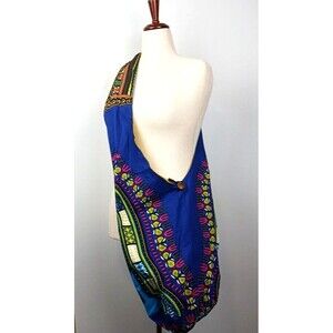 Crossbody Boho Bag Reversible Tote Tribal Print Bookbag Handmade Thailand Blue